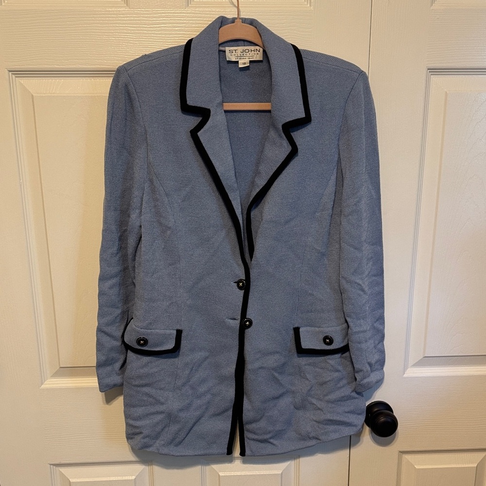 St. John Women's Light Blue Blazer with Black Trim